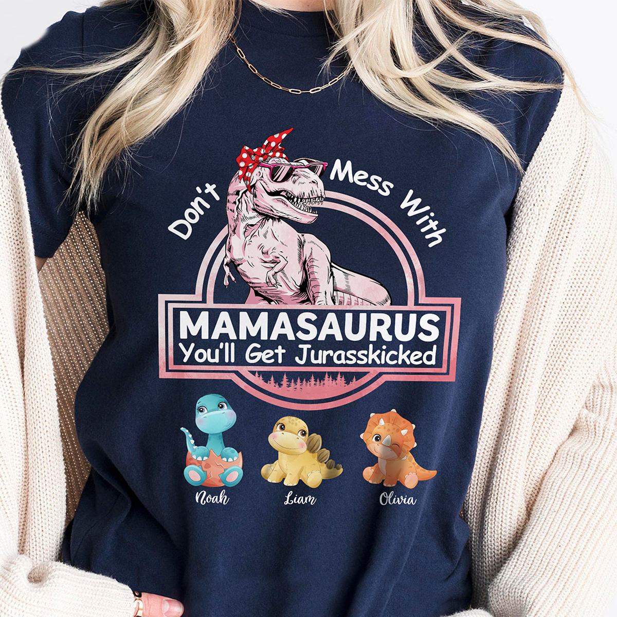 Don't Mess With Mamasaurus Personalized Family T-Shirt,Gift For Halloween,TS-L-624