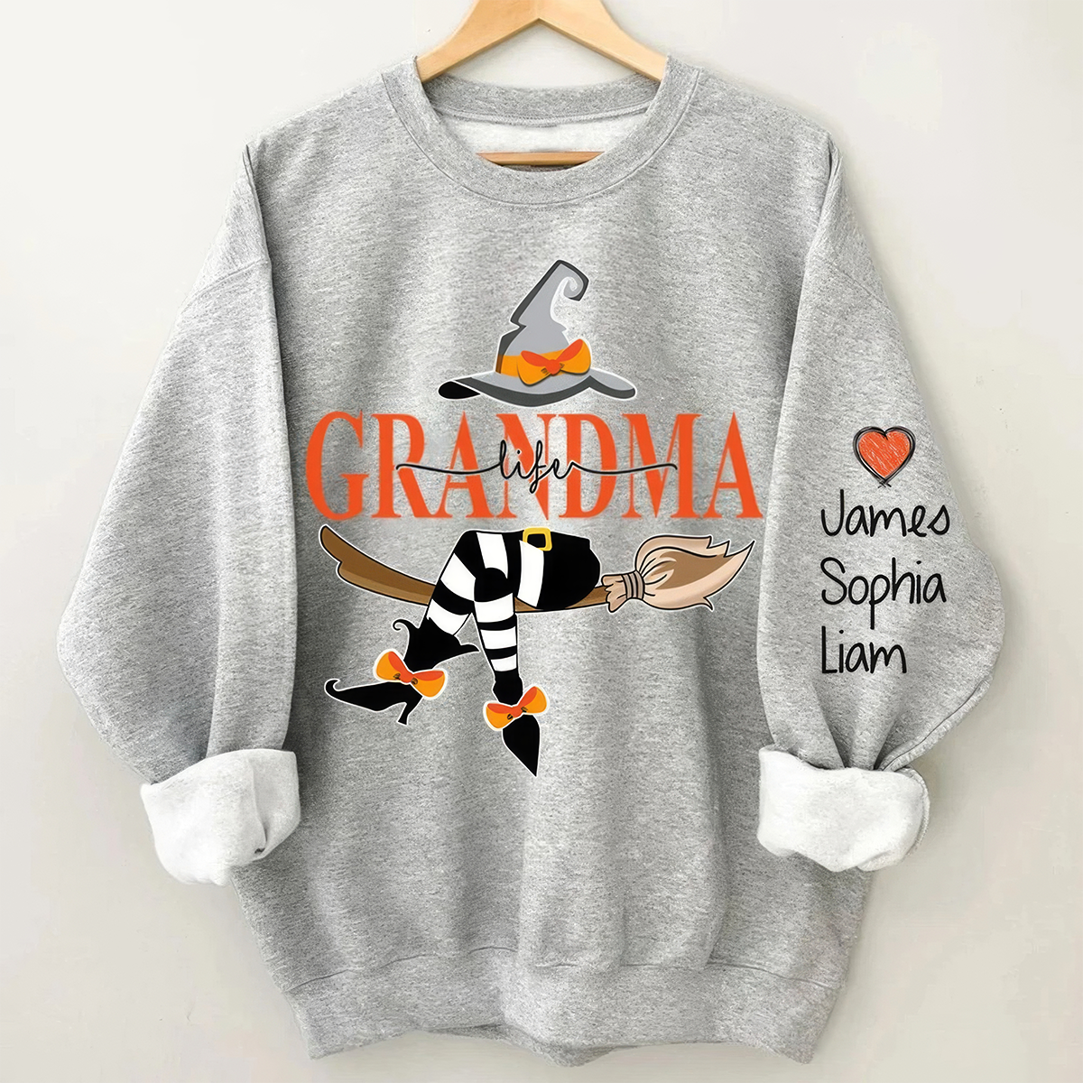 Custom Halloween Grandma Witch Shirt Crewneck Hoodie With Name On Sleeve,Gift for Halloween,TS-L-855