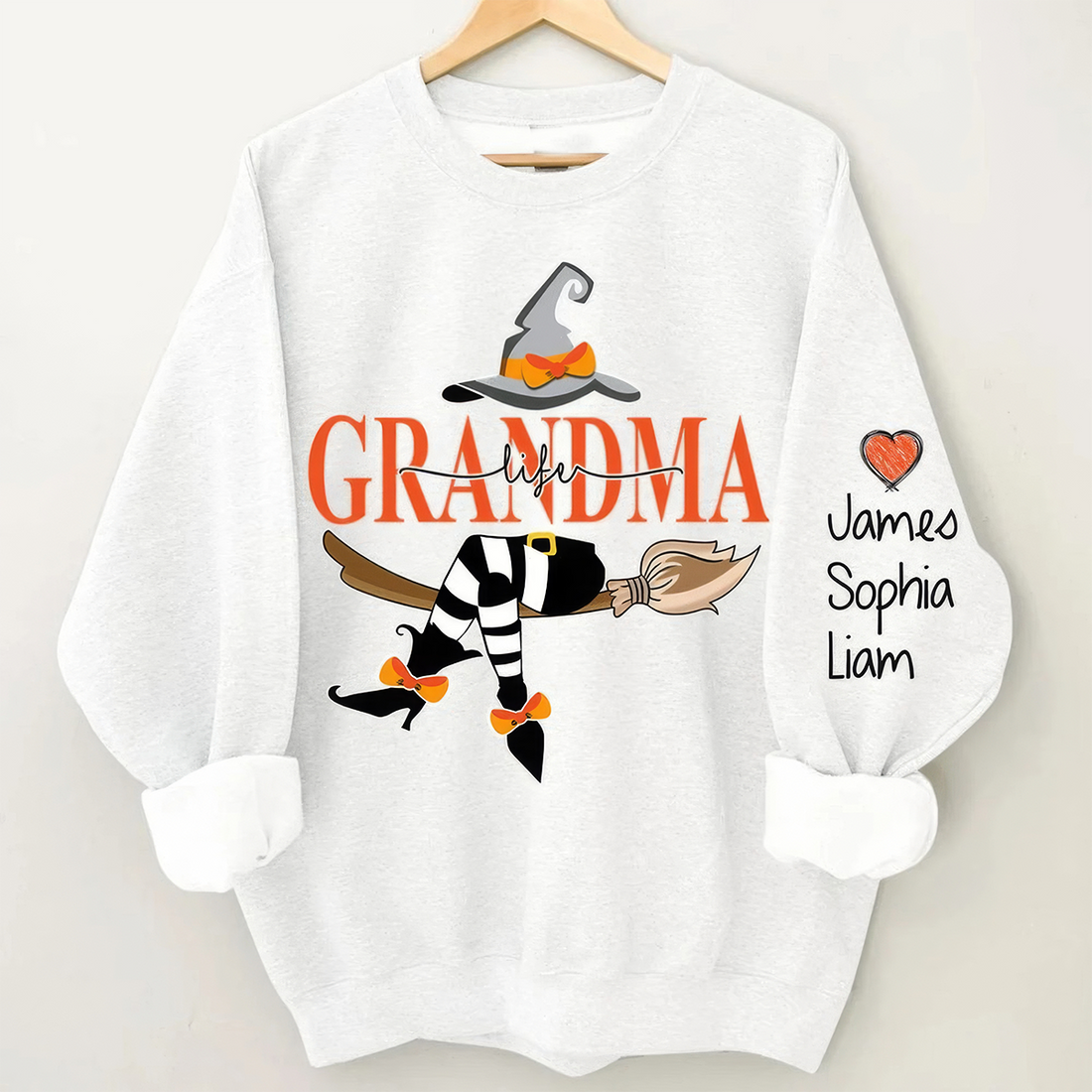 Custom Halloween Grandma Witch Shirt Crewneck Hoodie With Name On Sleeve,Gift for Halloween,TS-L-855