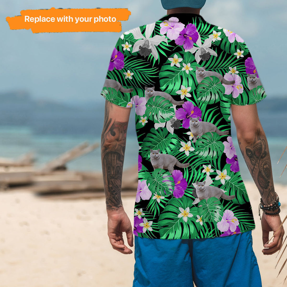 Cat's Dad Personalized Photo Upload Hawaiian Shirt For Gift,HS-MA-455