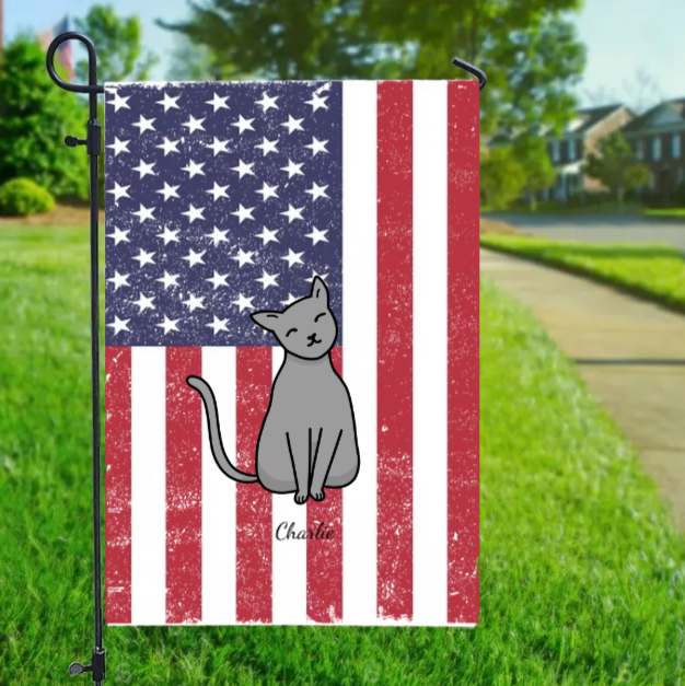 Fourth Of July Happy Garden Flag Custom Cat Personalized Flag,JF-L-402