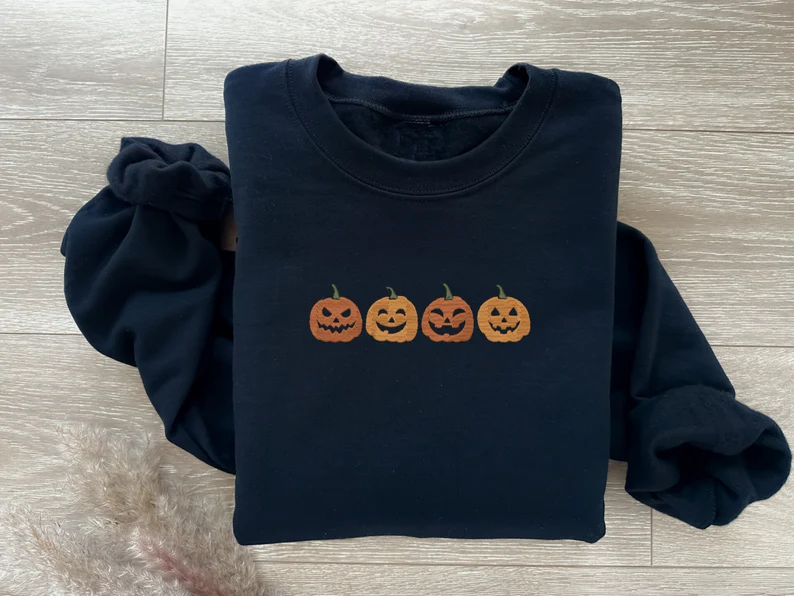 Custom Jack-O'-Lantern Embroidered Sweatshirt, Spooky Season Gift,TS-L-611