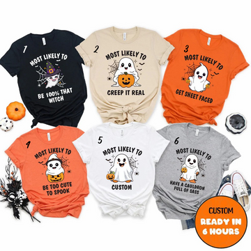 Cute Ghost And Pumpkin Most Likely To Halloween Family T-Shirt,TS-CT-763