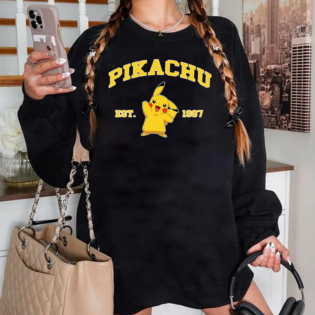 Cute Pikachu Pokémon Anime Unisex T-Shirt,Crewneck,Hoodie,For Gift,TS-C-1032