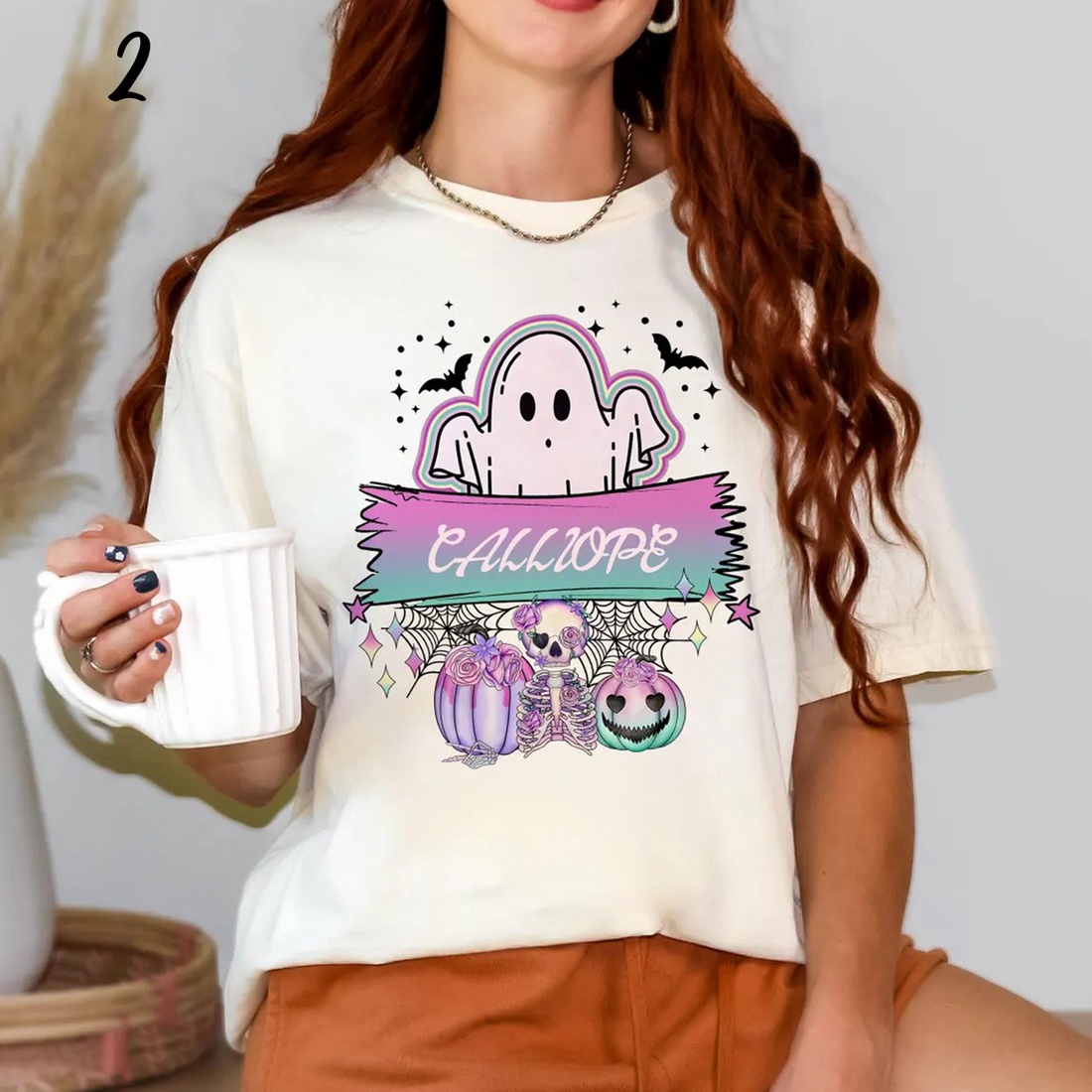 Cute Ghost And Pumpkin Halloween Custom Name Boo T-Shirt,TS-CT-769