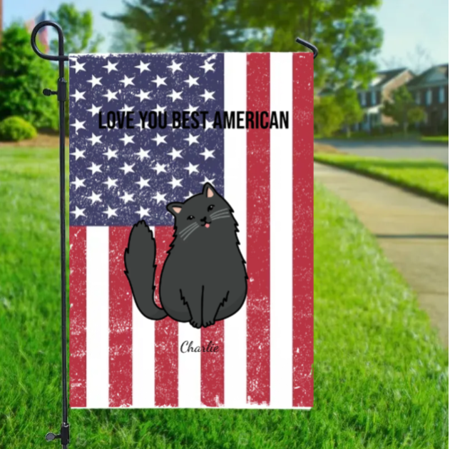 Fourth Of July Happy Garden Flag Custom Cat Personalized Flag,JF-L-402