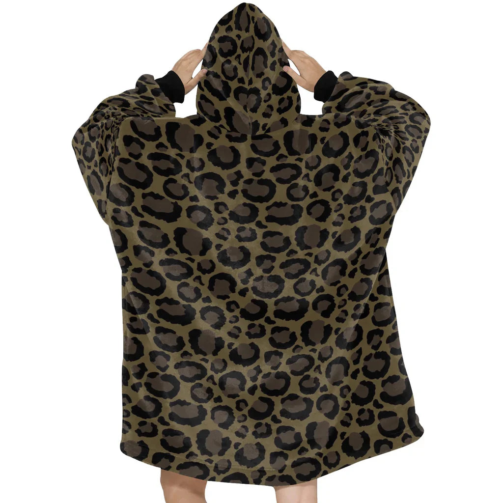 Brown Leopard Animal Print Blanket Pajamas,TS-L-892