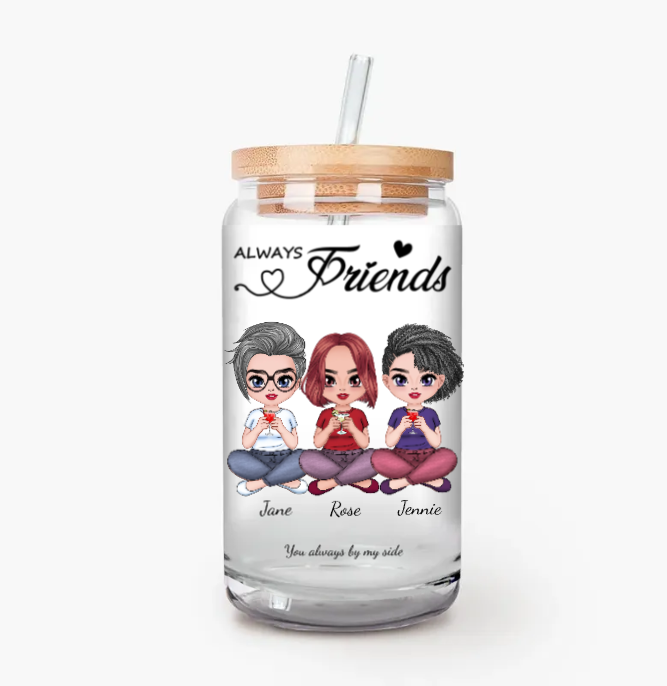 Customized Glasses With Bamboo Lid, Best Friends Forever Cup For Gift,C-GS-537