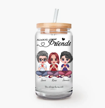 Customized Glasses With Bamboo Lid, Best Friends Forever Cup For Gift,C-GS-537