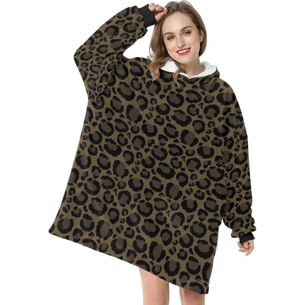 Brown Leopard Animal Print Blanket Pajamas,TS-L-892