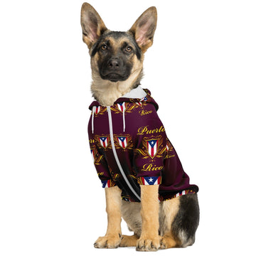 Dog Hoodie - Burgundy Classic Puerto Rican Crest Zip-Up