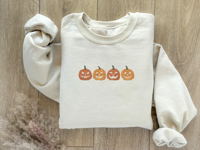 Custom Jack-O'-Lantern Embroidered Sweatshirt, Spooky Season Gift,TS-L-611