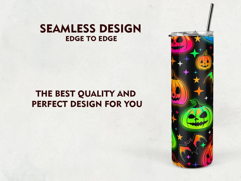 Bright Multicolored Halloween Pumpkins Skinny Tumbler Wrap,C-L-772