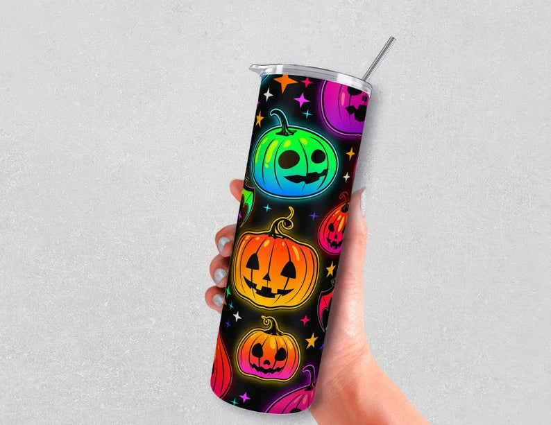 Bright Multicolored Halloween Pumpkins Skinny Tumbler Wrap,C-L-772