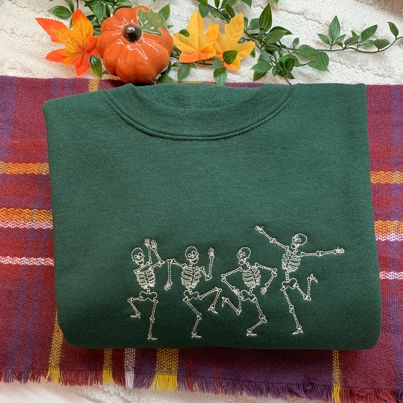 Custom Dancing Skeletons Embroidered Sweatshirt,Cute Halloween Gift,TS-L-612