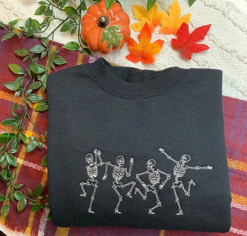 Custom Dancing Skeletons Embroidered Sweatshirt,Cute Halloween Gift,TS-L-612